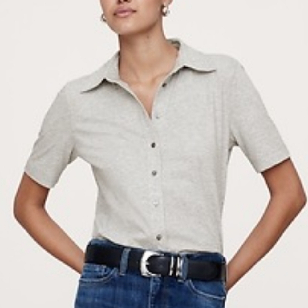 Banana Republic Silky Cotton Button Down Shirt in Heather Grey
